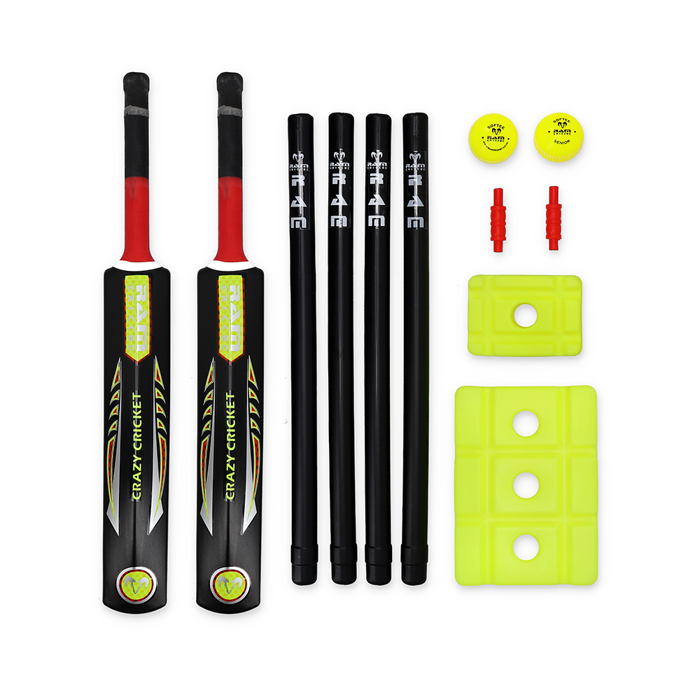Complete Cricket set - Cricket spel uit sterk Kunststof. Perfect om te oefenen of op plein of veld te spelen. Wickets en 2x een Bal en dubbele Bat Complete Cricket set - Cricket spel uit sterk Kunststof. Perfect om te oefenen of op plein of veld te spelen. Wickets en 2x een Bal en dubbele Bat